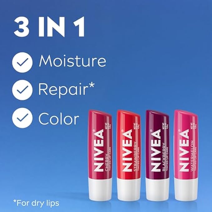 Nivea LIP CARE, FRUIT LIP BALM VARIETY PACK, TINTED LIP BALM, 0.17 OZ, PACK OF 4, MULTI, 0.17 OUNCE (PACK OF 4) - Image 3